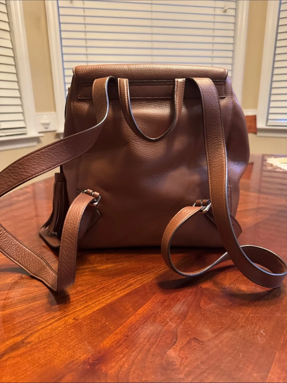 DKNY Brown Pebbled Leather Backpack with Tassel